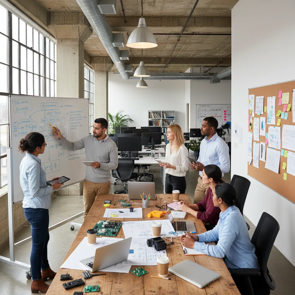 Collaborating engineering team in open planning workspace